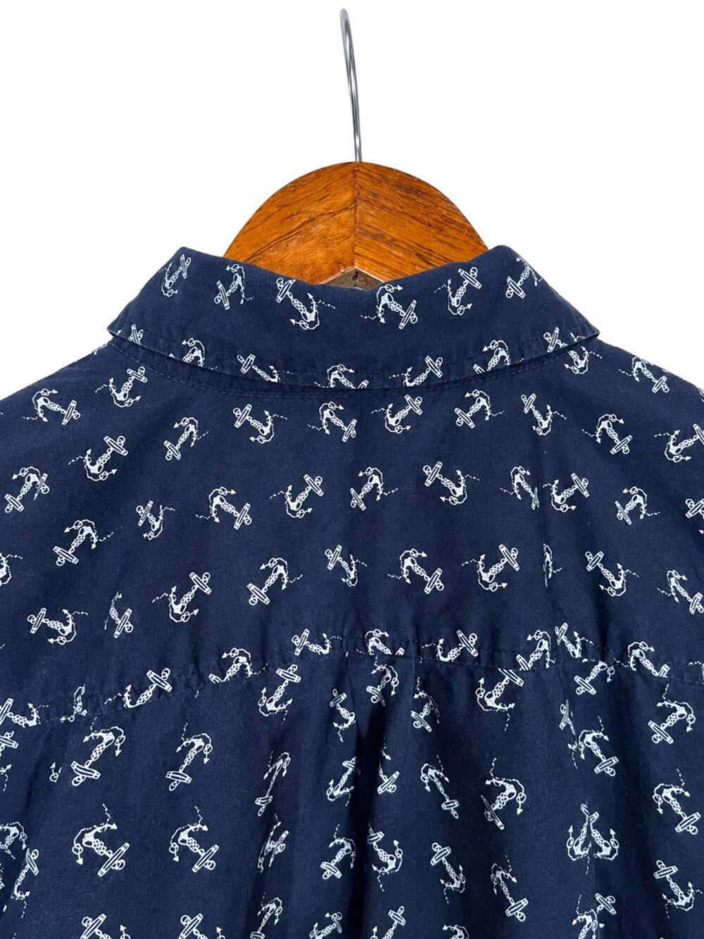 Talbots Anchor Print Navy Button Down Shirt Cotton Nautical Prep Size 12 - Picture 7 of 9